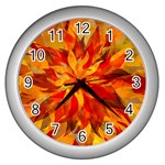 Flower Blossom Red Orange Abstract Wall Clock (Silver) Front