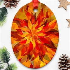 Flower Blossom Red Orange Abstract Oval Ornament (Two Sides)