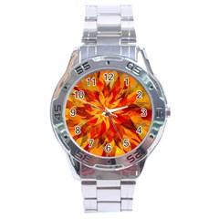 Flower Blossom Red Orange Abstract Stainless Steel Analogue Watch