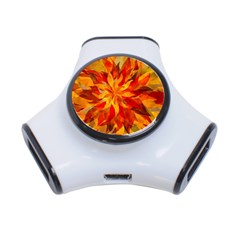 Flower Blossom Red Orange Abstract 3-Port USB Hub