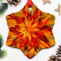 Flower Blossom Red Orange Abstract Snowflake Ornament (Two Sides)