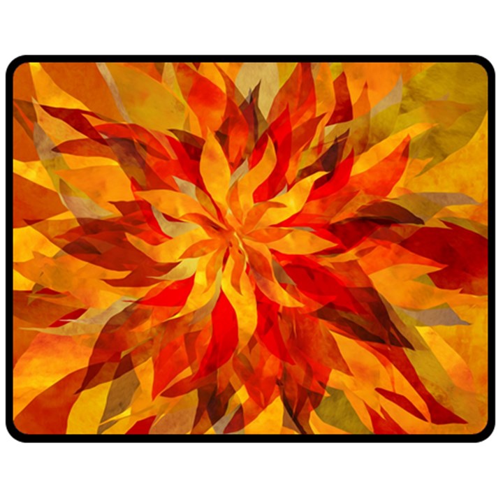 Flower Blossom Red Orange Abstract Double Sided Fleece Blanket (Medium) 