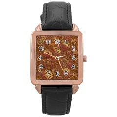 Gears Cogs Industrial Machinery Rose Gold Leather Watch  by Pakrebo