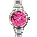 Cherry Blossoms Floral Design Round Italian Charm Watch Front