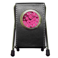 Cherry Blossoms Floral Design Pen Holder Desk Clock by Pakrebo