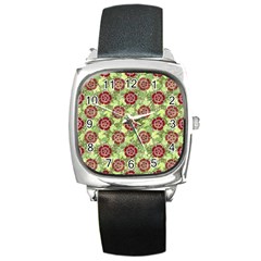 Seamless Pattern Leaf The Pentagon Square Metal Watch by Pakrebo