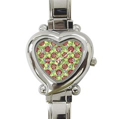 Seamless Pattern Leaf The Pentagon Heart Italian Charm Watch by Pakrebo