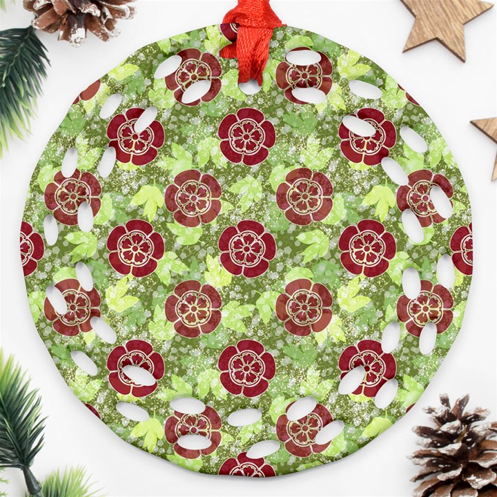 Seamless Pattern Leaf The Pentagon Round Filigree Ornament (Two Sides)