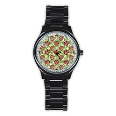 Seamless Pattern Leaf The Pentagon Stainless Steel Round Watch by Pakrebo