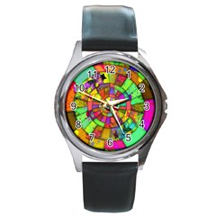 Color Abstract Rings Circle Center Round Metal Watch by Pakrebo