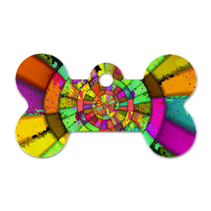 Color Abstract Rings Circle Center Dog Tag Bone (Two Sides)