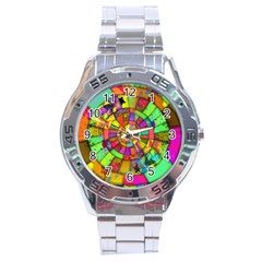 Color Abstract Rings Circle Center Stainless Steel Analogue Watch by Pakrebo