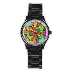 Color Abstract Rings Circle Center Stainless Steel Round Watch by Pakrebo