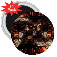 Library Tunnel Books Stacks 3  Magnets (10 Pack)  by Pakrebo