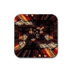 Library Tunnel Books Stacks Rubber Coaster (square)  by Pakrebo