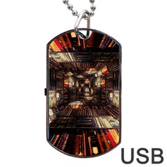 Library Tunnel Books Stacks Dog Tag Usb Flash (two Sides) by Pakrebo