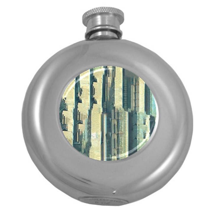 Illustrations Texture Abstract Buildings Round Hip Flask (5 oz)