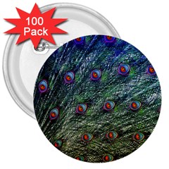 Peacock Feathers Colorful Feather 3  Buttons (100 Pack)  by Pakrebo