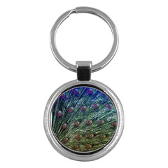 Peacock Feathers Colorful Feather Key Chains (round)  by Pakrebo