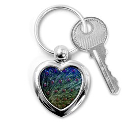 Peacock Feathers Colorful Feather Key Chains (heart)  by Pakrebo