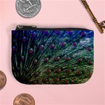 Peacock Feathers Colorful Feather Mini Coin Purse Front