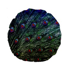 Peacock Feathers Colorful Feather Standard 15  Premium Round Cushions by Pakrebo