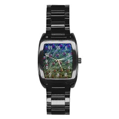 Peacock Feathers Colorful Feather Stainless Steel Barrel Watch by Pakrebo