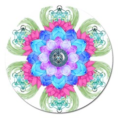 Lotus Flower Bird Metatron S Cube Magnet 5  (round) by Pakrebo