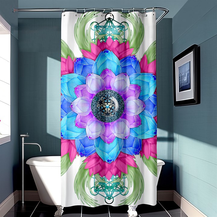 Lotus Flower Bird Metatron S Cube Shower Curtain 36  x 72  (Stall) 