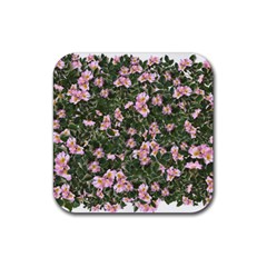 Pink Flowers Leaves Spring Garden Rubber Coaster (square)  by Pakrebo