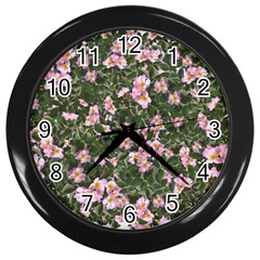 Pink Flowers Leaves Spring Garden Wall Clock (black) by Pakrebo