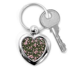 Pink Flowers Leaves Spring Garden Key Chains (heart)  by Pakrebo