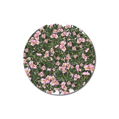 Pink Flowers Leaves Spring Garden Magnet 3  (round) by Pakrebo