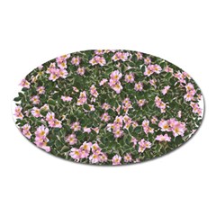 Pink Flowers Leaves Spring Garden Oval Magnet by Pakrebo