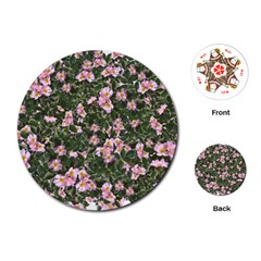 Pink Flowers Leaves Spring Garden Playing Cards (round) by Pakrebo