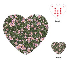 Pink Flowers Leaves Spring Garden Playing Cards (heart) by Pakrebo