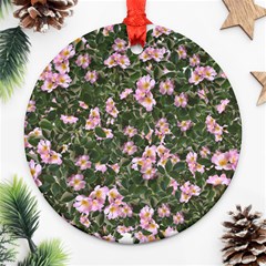 Pink Flowers Leaves Spring Garden Round Ornament (two Sides) by Pakrebo