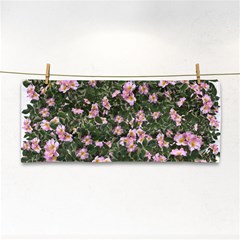 Pink Flowers Leaves Spring Garden Hand Towel by Pakrebo