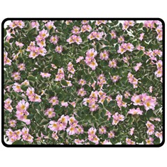 Pink Flowers Leaves Spring Garden Fleece Blanket (medium)  by Pakrebo