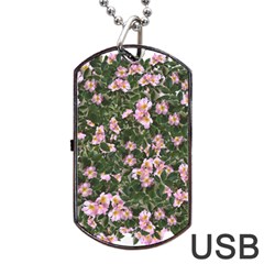 Pink Flowers Leaves Spring Garden Dog Tag Usb Flash (one Side) by Pakrebo