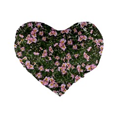 Pink Flowers Leaves Spring Garden Standard 16  Premium Heart Shape Cushions by Pakrebo