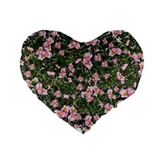 Pink Flowers Leaves Spring Garden Standard 16  Premium Flano Heart Shape Cushions by Pakrebo