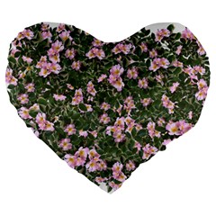 Pink Flowers Leaves Spring Garden Large 19  Premium Flano Heart Shape Cushions by Pakrebo