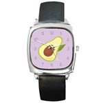 Avocado Green With Pastel Violet Background2 Avocado Pastel Light Violet Square Metal Watch Front