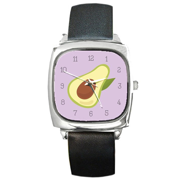 Avocado Green With Pastel Violet Background2 Avocado Pastel Light Violet Square Metal Watch