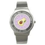 Avocado Green With Pastel Violet Background2 Avocado Pastel Light Violet Stainless Steel Watch Front