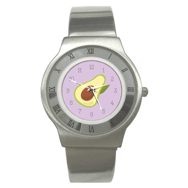 Avocado Green With Pastel Violet Background2 Avocado Pastel Light Violet Stainless Steel Watch