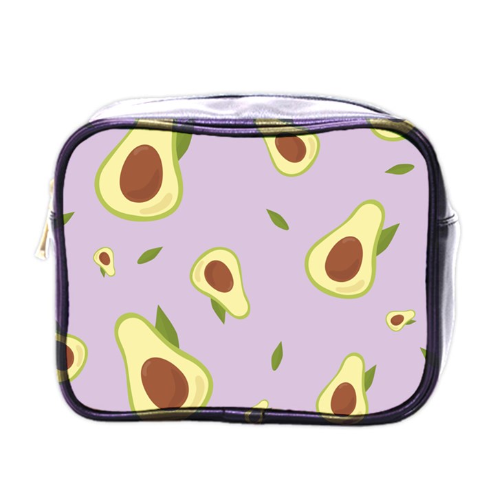 Avocado Green With Pastel Violet Background2 Avocado Pastel Light Violet Mini Toiletries Bag (One Side)