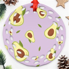 Avocado Green With Pastel Violet Background2 Avocado Pastel Light Violet Ornament (round Filigree) by genx