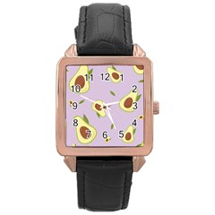 Avocado Green With Pastel Violet Background2 Avocado Pastel Light Violet Rose Gold Leather Watch  by genx